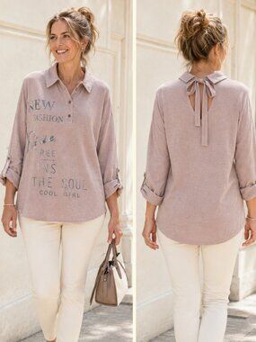 Made in Italy Dusty Rose Lyocell Graphic Collared Tunic One Size